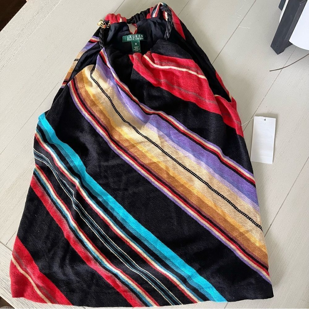 Ralph Lauren Striped Halter Sweater Tank With Shelf Bra and Braided Strap M, NWT